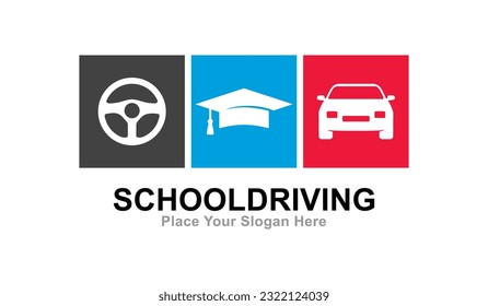 Driving school set vector logo design. Suitable for business, education and transportation