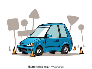 driving school test. Cartoon illustration