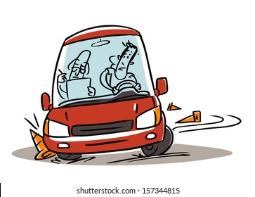 driving school test failure. cartoon illustration isolated on white