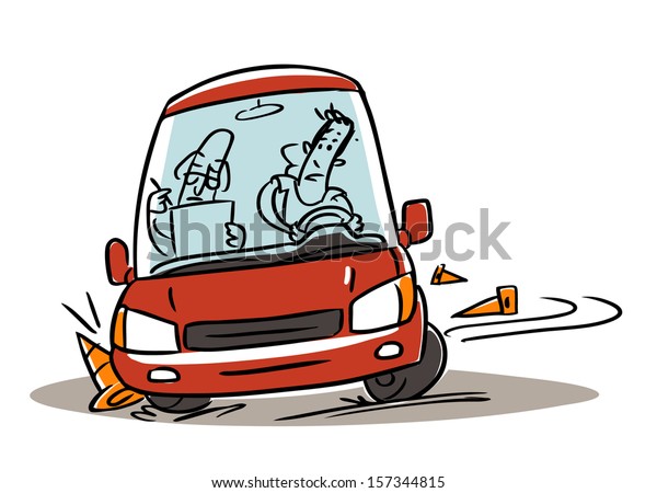 driving school test failure. cartoon illustration\
isolated on white