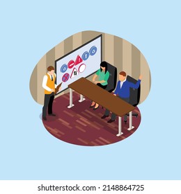 Driving school test isometric 3d vector illustration concept - Man and woman getting driver license with an instructor