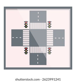 Driving school test showing a crossroad with traffic lights, illustrating road safety and traffic regulations