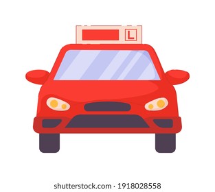 Driving school training car front view on white background