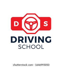 Driving school vector logo. car wheel and stop road sign logo design. Training, vehicle, transport and transportation, vector design and illustration