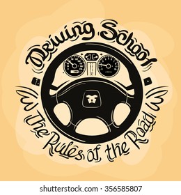 driving school vector logo design template. car steering wheel or vehicle, automobile icon