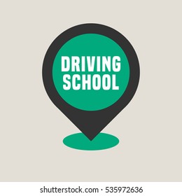 Driving school vector logo, sign, symbol or emblem. Pointer on the map design element