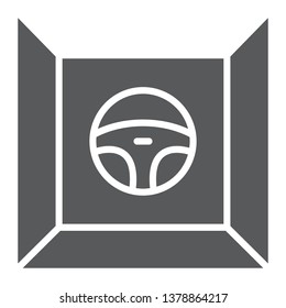 Driving simulator glyph icon, gaming and drive, steering wheel sign, vector graphics, a solid pattern on a white background, eps 10.
