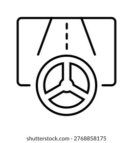 Driving simulator icon. Entertainment and racing simulator line symbol. Black and white.