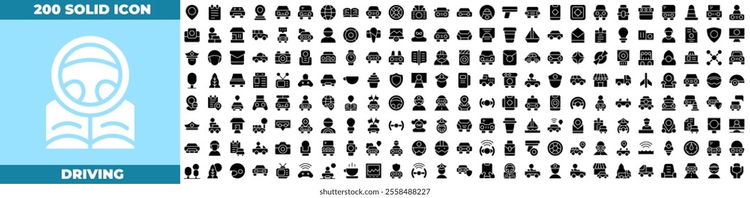 Driving Solid Editable Icons set. Vector illustration in modern thin solid style of driving icons: drive, wheel, steering, etc