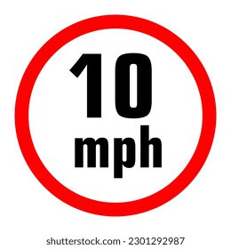 Señal de límite de velocidad de conducción de 10 mph. Dibujo de señales de tráfico en fondo blanco..eps