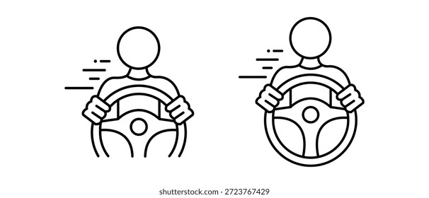 Vetor de contorno do volante de condução, Ícone do motorista do carro, vetor do carro, vetor de condução auto, escola de condução. Ilustração vetorial. arte de linha,