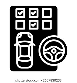 Ilustración vectorial de glifo de icono de prueba de conducción