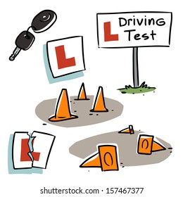 driving test illustration set. cartoon illustration