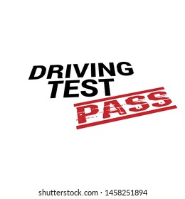 Driving Test text with a pass rubber stamp