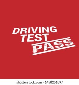 Driving Test text with a pass rubber stamp
