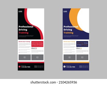 Driving Training roll up banner template design. training service banner leaflet design. cover, poster, roll up banner, print-ready