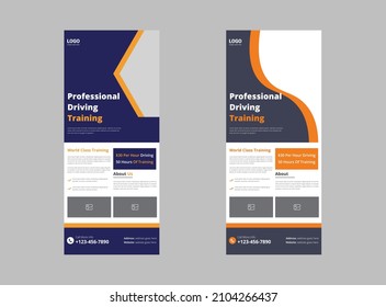 Driving Training roll up banner template design. training service banner leaflet design. cover, poster, roll up banner, print-ready