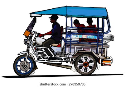 Driving tuk tuk in Laos - vector illustration