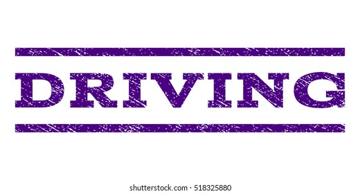 Driving watermark stamp. Text caption between horizontal parallel lines with grunge design style. Rubber seal stamp with scratched texture. Vector indigo blue color ink imprint on a white background.