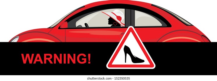 Driving woman a red car. Vector