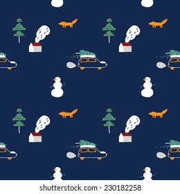 Driving In The Woods At Christmas (seamless pattern)
