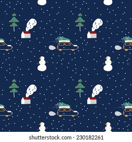 Driving In The Woods At Christmas (seamless pattern)