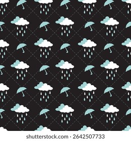 Drizzle Dance Umbrella Drift Rainy Vetor Pattern pode ser usado para o fundo e design de vestuário