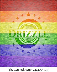 Drizzle emblem on mosaic background with the colors of the LGBT flag