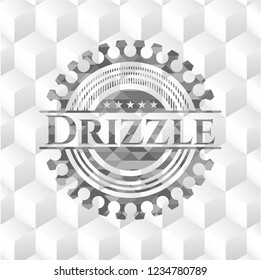 Drizzle grey badge with geometric cube white background