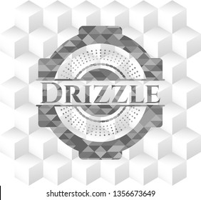 Drizzle grey emblem. Retro with geometric cube white background