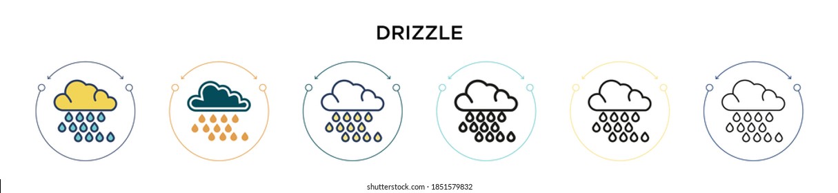 Drizzle icon in filled, thin line, outline and stroke style. Vector illustration of two colored and black drizzle vector icons designs can be used for mobile, ui, web