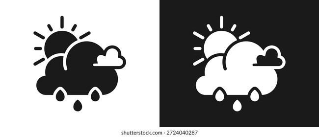Icono de la llovizna fijado glifo en fondo blanco y negro