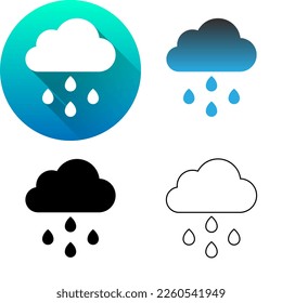 Drizzle Rainfall Shower Cloud Monsoon Weather Forecast Season Meteorology Logo Icon Vector Circular Round Long Shadow, Flat, Black Silhouette, Line Art Isolated on White Background