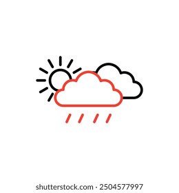 Drizzling accompanied by the sun partially covered by clouds, can be edited
 vector icon.Perfect for web and app interfaces, presentations, infographics, etc