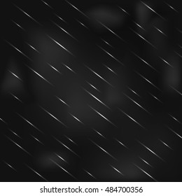 Drizzling rain at night with hazy gray sky. Rain drops vector background.
