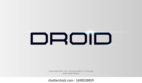 Droid, An Abstract Sporty Technology Science Alphabet Font. Digital Space Typography Vector Illustration Design	