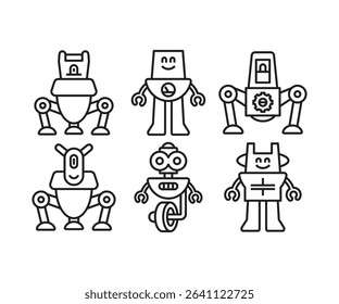 droid and humanoid robot line icons set