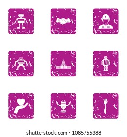 Droid icons set. Grunge set of 9 droid vector icons for web isolated on white background