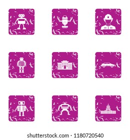 Droid icons set. Grunge set of 9 droid vector icons for web isolated on white background