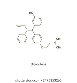 Droloxifene flat skeletal molecular structure Antiestrogen drug used in breast cancer, osteoporosis treatment. Vector illustration scientific diagram.