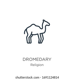 Dromedary icon. Thin linear dromedary outline icon isolated on white background from religion collection. Line vector sign, symbol for web and mobile