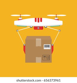 Dron delivers the parcel. The concept of fast, free delivery, gift. Vector illustration