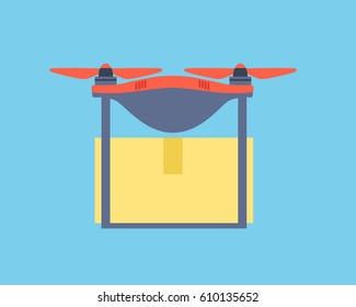 Dron delivers a purchase from online store. Vector illustration