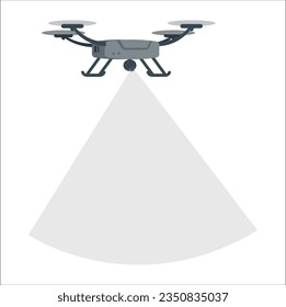 Drone with action Camera. Flying drone. Wireless modern drone with mounts. Fast delivery of goods and useful toy photography and observation. Flying vehicle for military purposes. Vector. 2325