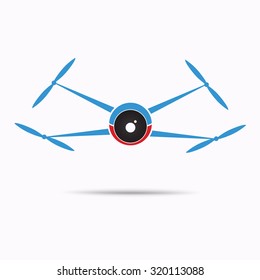 drone with action camera front view vector isolated sign