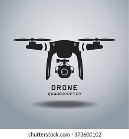 Drone With Action Camera,  Logo ,  Icon, Black And White, EPS,vector Illustration