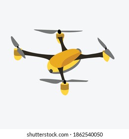 Drone with action Camera Yellow and grey color Quadcopter isometric vector design illustration