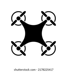 Drone Aerial Black Silhouette Icon. Quadcopter on Remote Radio Control Glyph Pictogram. Unmanned Military Copter Flat Symbol. UAV Aircraft Photo Camera Sign. Drone Icon. Isolated Vector Illustration.