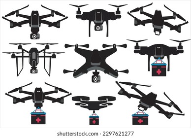 Drone aerial camera and medicine icon graphic design logo illustration
