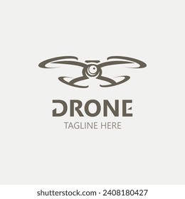 Aviso de drones con icono de plantilla de vector de cámara. logo fotográfico vector drone. ilustración de estilo plano cuadácopto